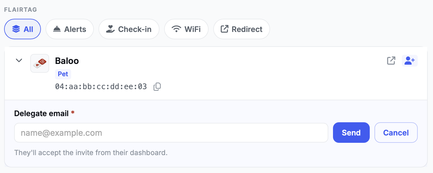 Delegate invite in the dashboard