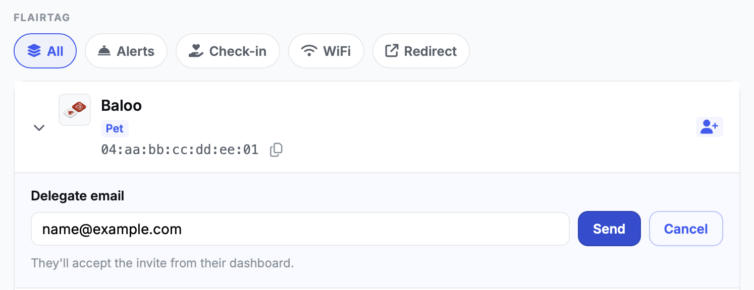 Delegate invite in the dashboard