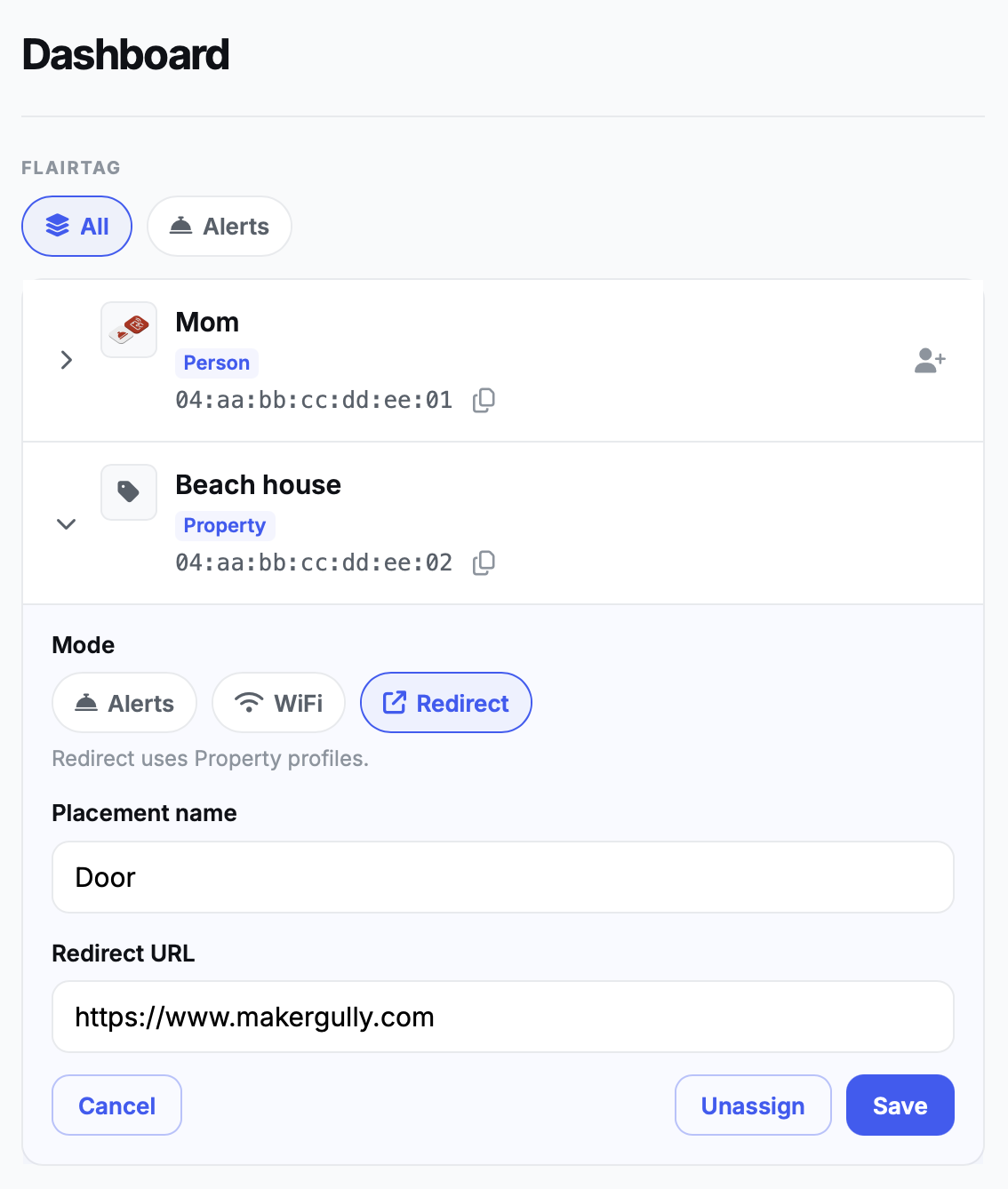 Redirect feature screenshot