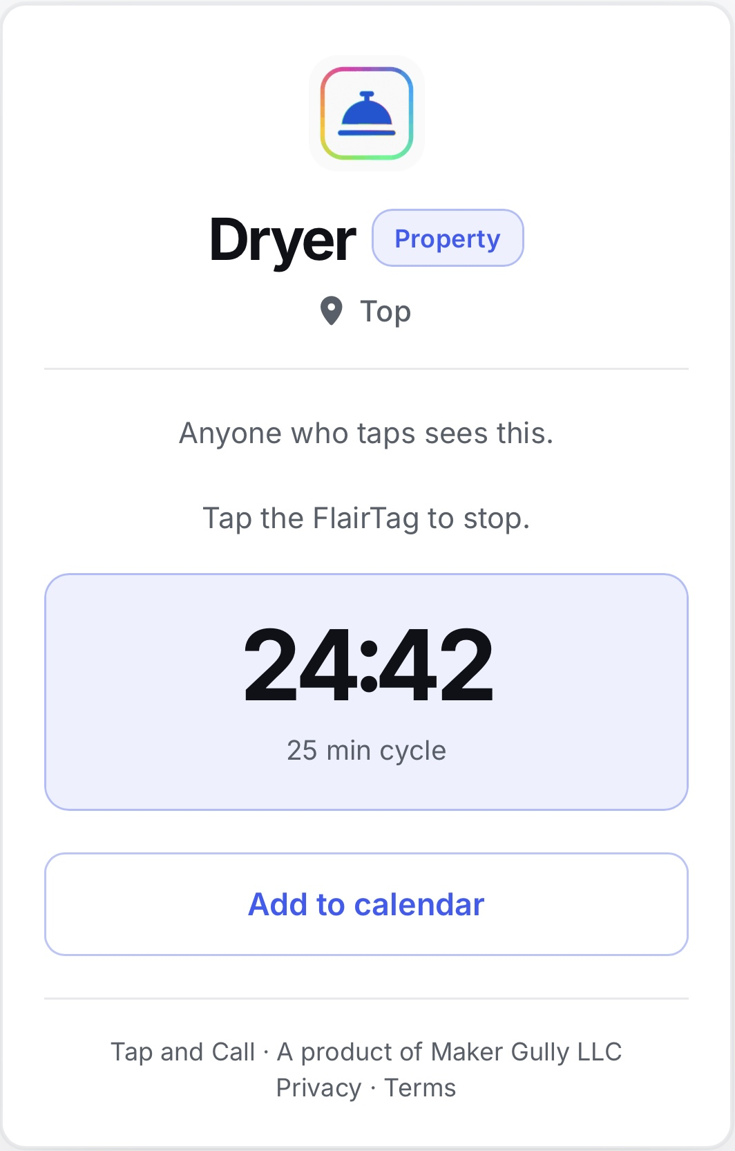 Timer feature screenshot