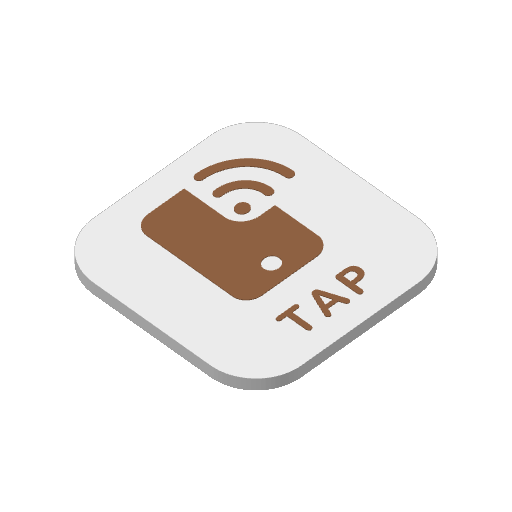 Earth Brown business FlairTag, Compact Square, white with brown TAP face